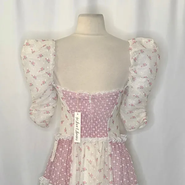 NWT!!‎ FOR LOVE & LEMONS Francine Floral Patchwork Mini Dress Lace Coquette XS - Image 11