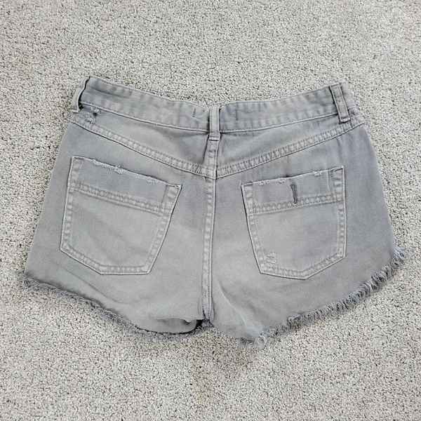 Free People Womens Cut Off Jean Shorts 26 Blue Distressed‎ Denim Button Fly - Image 2