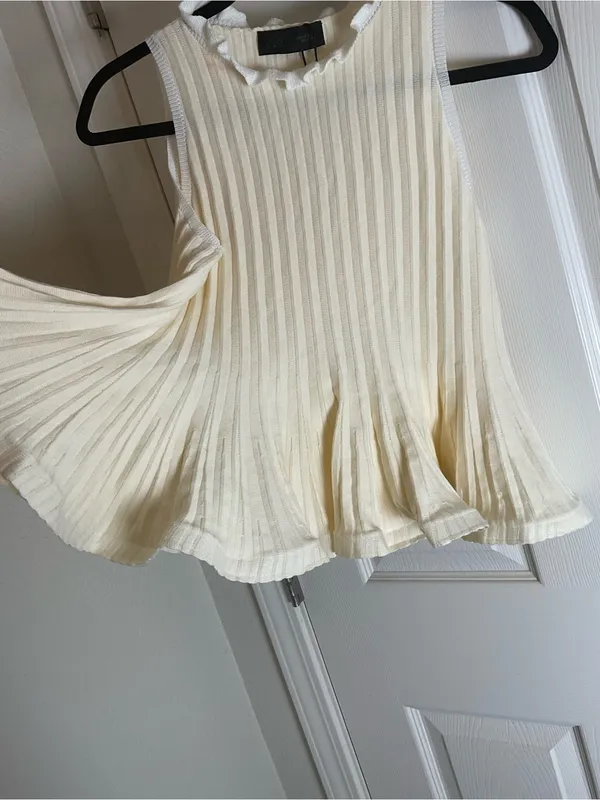 NWT Zara Cream / Butter Yellow Ribbed Knit Ruffle Trim Peplum Tank Top - Image 7