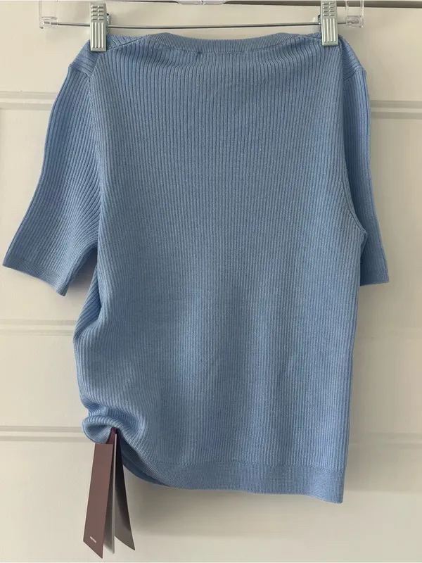 NWT Gucci Blue Wool & Silk Knit Short Sleeve Top Women Size S - Image 3