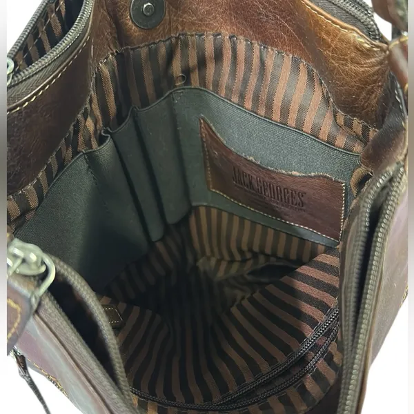 Jack Georges Brown Leather Voyager crossbody hobo bag 12.5 x 11 inch - Image 8
