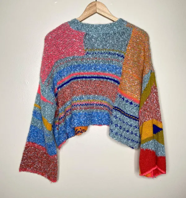 Sincerely Jules Multicolor Abstract Wool Blend Knit Oversized Cropped Sweater - Image 10