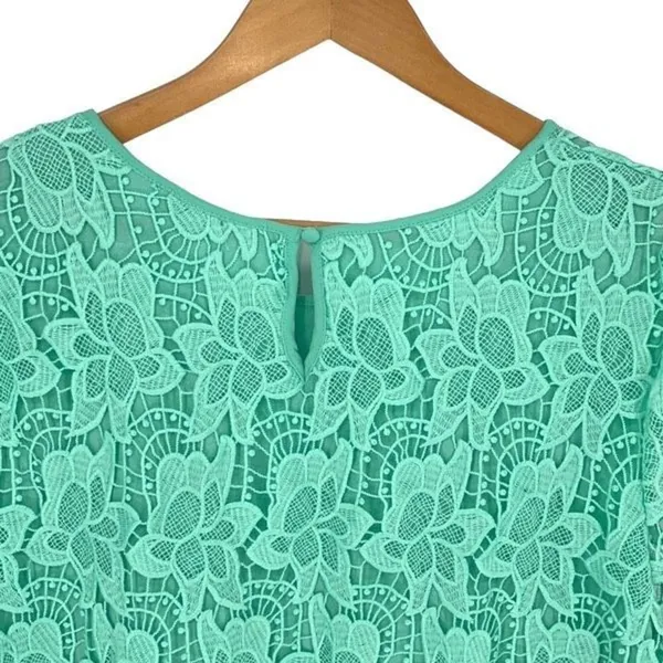Philosophy Womens Crewneck Scalloped Lace‎ Overlay Top Seafom Green Size XL - Image 3