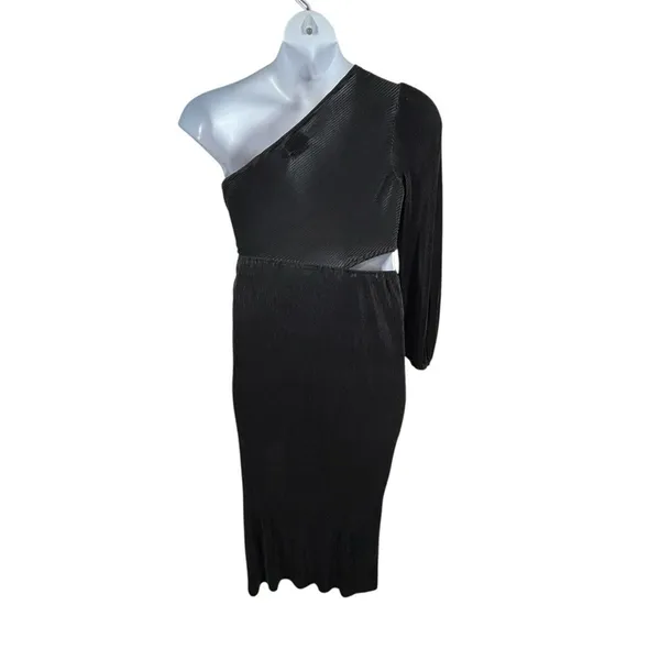 Hello Molly Black One Shoulder Cut Out Midi Dress Wedding Party Slit Bodycon - Image 13