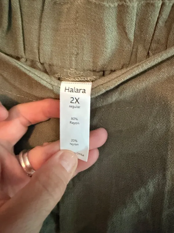 Halara Olive Green Wide-Leg Pants 2X Rayon & Nylon Blend Elastic Waistband With - Image 3