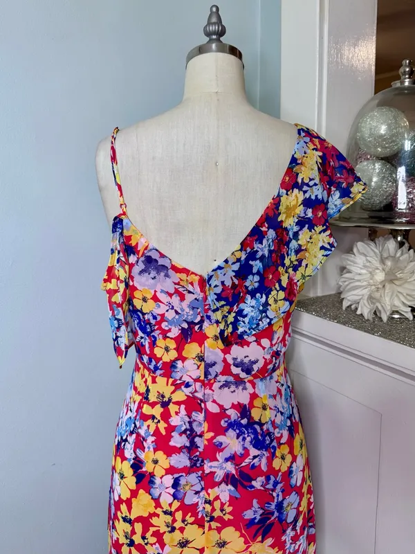 Lulu’s Radiant Rudy Red Floral Print Chiffon Maxi Dress Medium NWT - Image 10