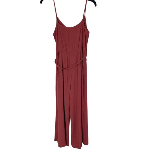 Becool Brown Wide Leg Jumpsuit - V-Neck Tie Waist - Size Large - Image 8