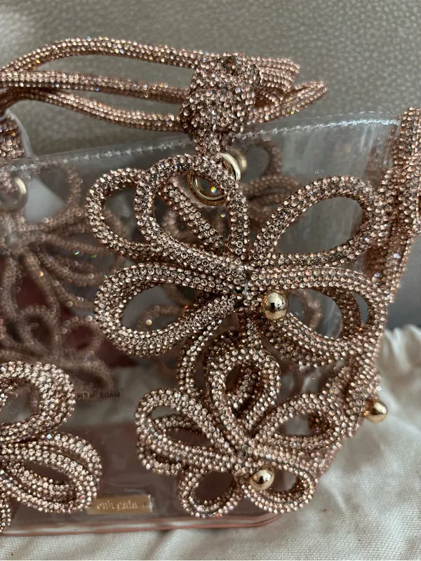NWT cult gaia clear mini tote with rose gold beaded floral accents - Image 2
