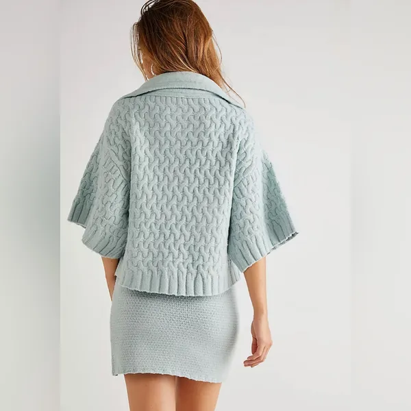Free People Green Chunky‎ Knit Button Front Sweater XS Cozy Boho Cardigan - Image 2