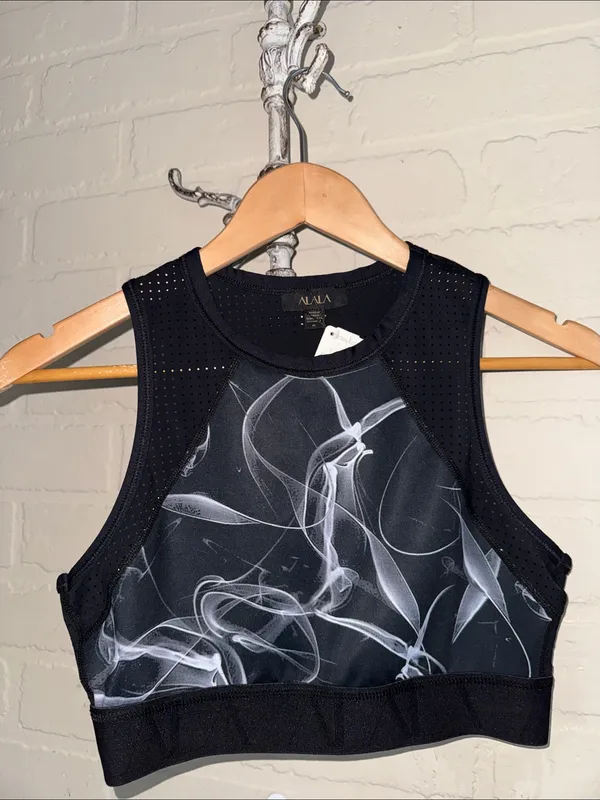 Alala Black Sports Bralette with White Smoke Print medium NEW - Image 3