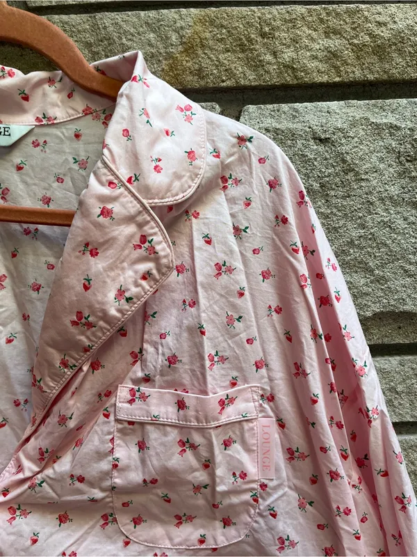 LOUNGE Pajama Set Cropped Button Up Shorts Pink Ditsy Floral Cotton XL - Image 8
