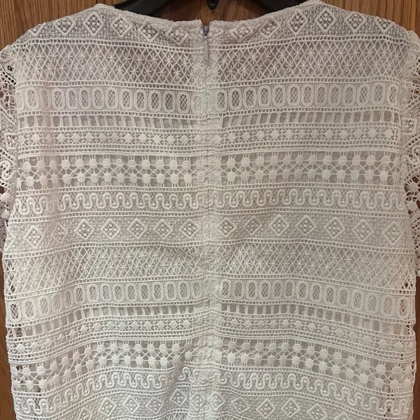 Mango White Crochet‎ Short Sleeve Lined Mini Shift Dress Size 6 Medium Cruise - Image 7