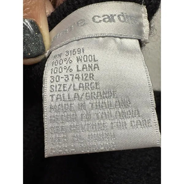 PIERRE CARDIN L SWEATER BLACK CARDIGAN WOOL‎ FULL ZIP Vtg - Image 5