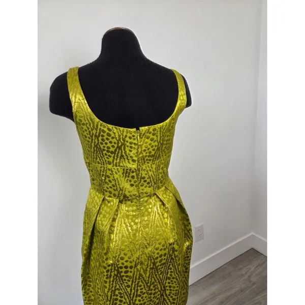 Antonio Melani Lime Green Gold Metallic Dress Midi Cocktail Evening Formal 4 - Image 5