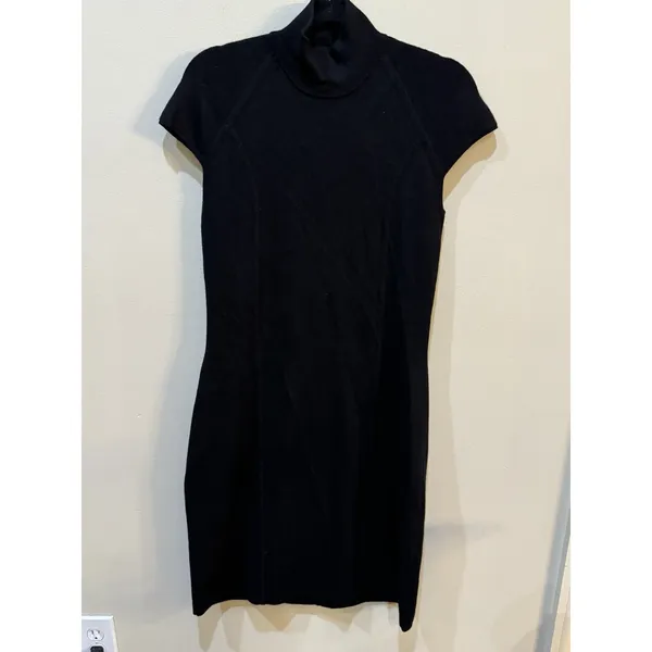 Lauren Ralph Lauren Black Knit Silk Cashmere Dress Size Medium Mock Neck Cutout - Image 2