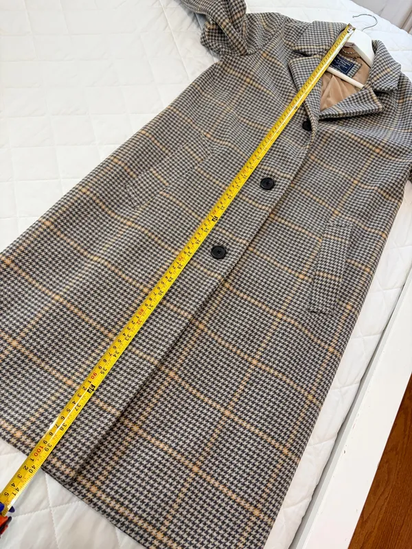 Abercrombie & Fitch XS Houndstooth Plaid Long Coat Quiet Luxury Old Money Preppy - Image 7