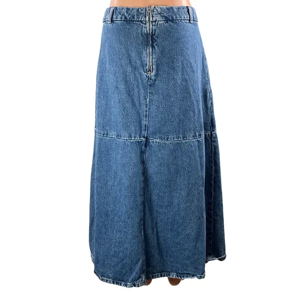 MNG Mango Womens Blue Medium Wash High Waist A Line Midi Denim Jean Skirt Size L - Image 3
