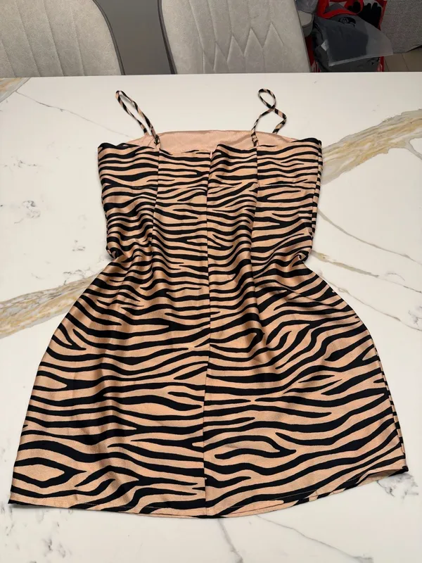 Lulus Wild One Tan and Black Zebra Print Satin‎ Mini Dress - Image 2