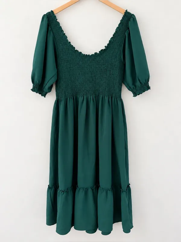 Hill House Louisa Nap Dress Emerald Green Smocked Puff Sleeve Midi Large Cottage - Image 2