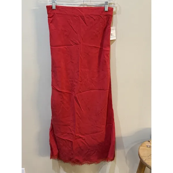 AG Adriano Goldschmied Red Midi Silky Skirt‎ with Lace Trim Size Small NEW - Image 2