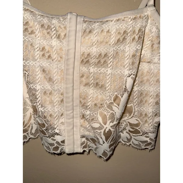 Aerie Real Good Lace Coquette Corset Crop Top‎ Cream Tan Floral Hook Eye L Fairy - Image 2