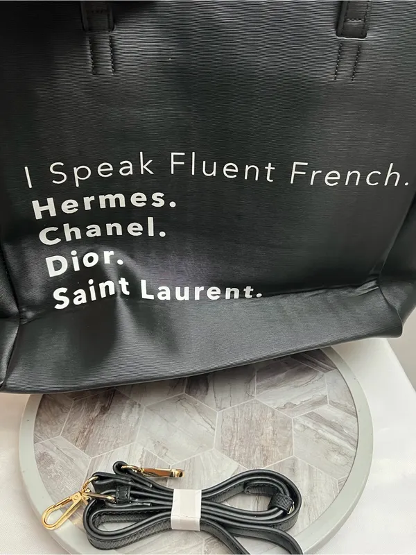 LA Trading Co Black “I Speak Fluent French” Large Tote Shoulder Bag NWT - Image 7