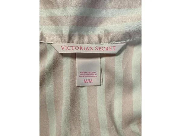 Victoria’s Secret Women’s Satin Pajama Top Size M Pink Stripe Button Up Shirt - Image 2