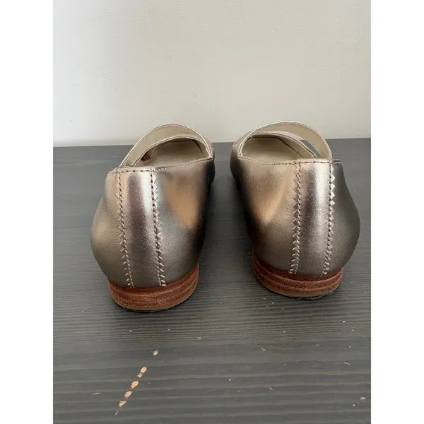 TOMS Mary Jane Bianca 8.5 Gold Metallic Leather Square Toe Ballet Flat Shoes - Image 10