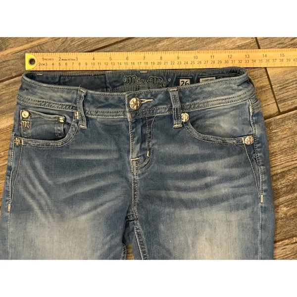 Miss‎ Me Signature Bootcut Jeans Medium Wash Bling Flap Size 26x28 Short Y2K - Image 6