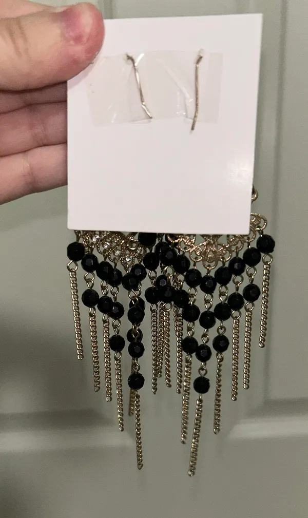 Black and Gold Dangly Sparkle Statement Earrings - Image 2