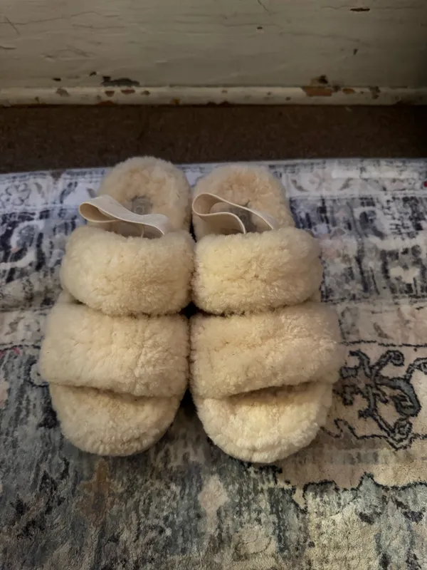 Cream Sherpa Ugg Strapped Sandals - Image 3