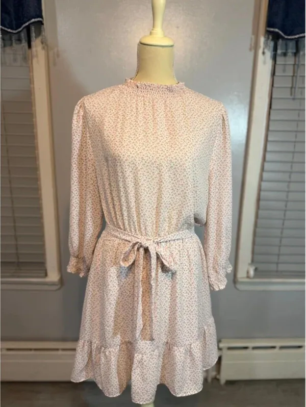 Sweet Rain Floral Mini Dress Cottagecore Tie Waist Ruffle Long Sleeve XL - Image 2