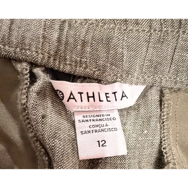 Athleta Voyager 100% Linen Shorts Womens 12 Aspen Olive Adjustable Waist - Image 5