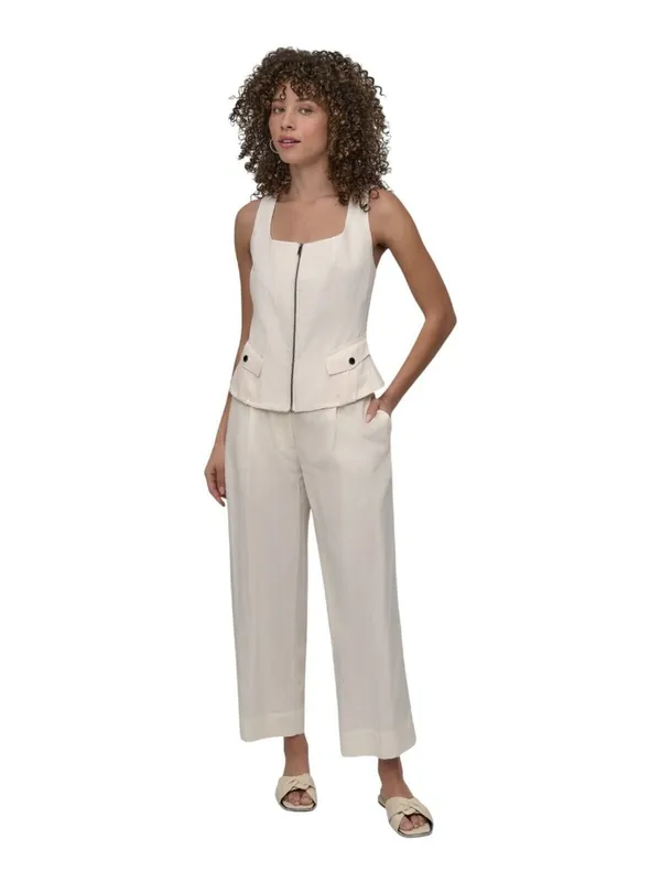 DKNY Womens Weathered Twill Zip-Up Vest P5ETTB77 Coconut Off White XL - Image 12