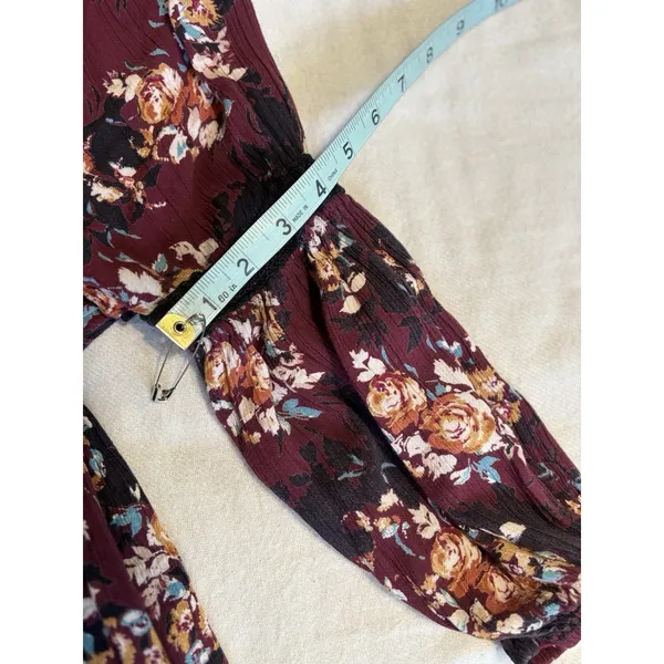 Nostalgia Floral Midi Dress‎ Size M 3/4 Crochet Sleeve Scoop Burgundy/Cream Boho - Image 8