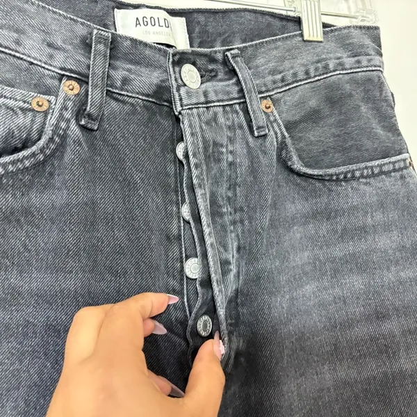AGOLDE 90s Jean High Rise Distressed Straight Leg Jeans Washed Black Size 24 - Image 5
