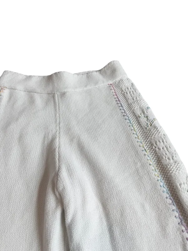 LoveShackFancy White Toro Crochet Flare Pants Wide Leg Pointelle X-Small Women's - Image 3