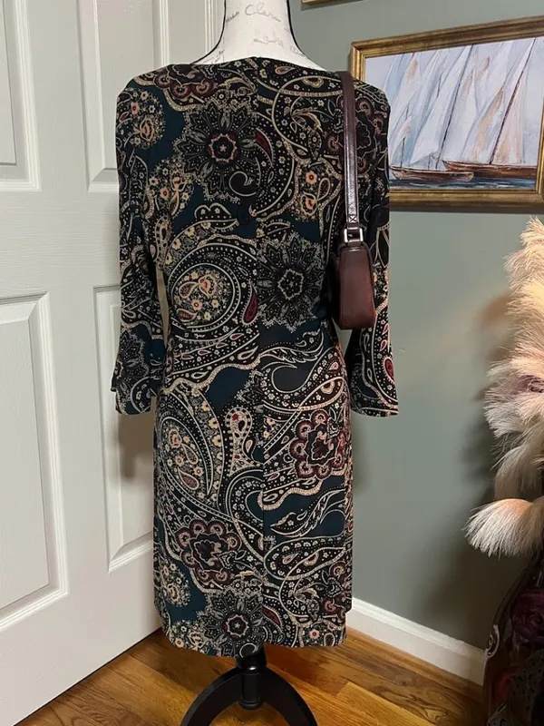Autumn Marc New York Green Paisley Bell Sleeve Dress Size 8 - Image 2