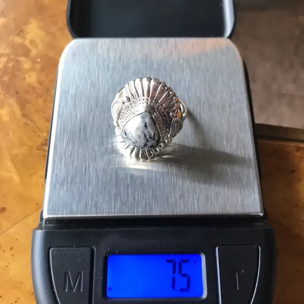 Natural White Buffalo Sterling Silver Ring Size 8 - Image 3