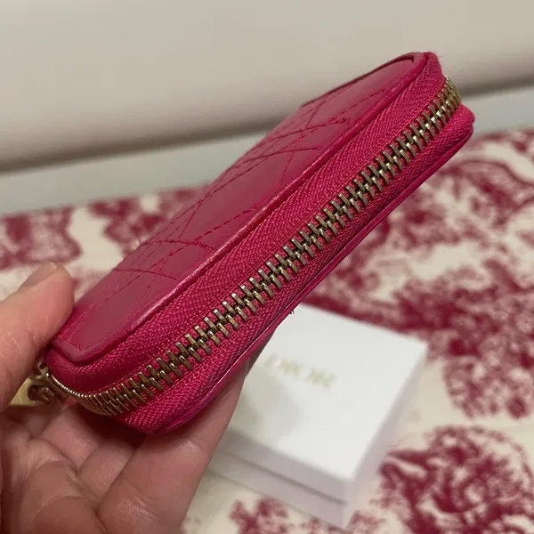 Christian Dior Pink Quilted Leather Card/Coin Case - Image 7