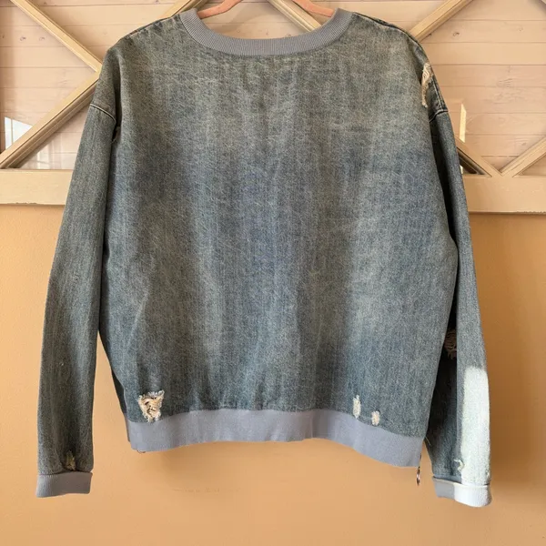 FATE‎ Distressed Denim Sweatshirt, Size large Blue - Image 5