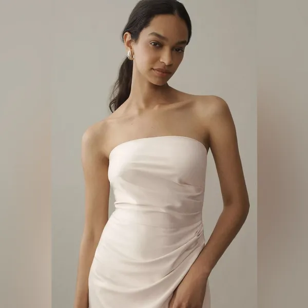 Anthropologie BHLDN Danielle Strapless Side-Slit Stretch Satin Maxi Dress - Image 3