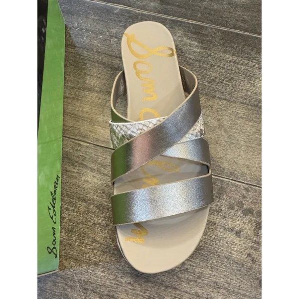 Sam Edelman Ariele Gold Snake Print‎ Leather Platform Slide Sandals Size 10 - Image 2