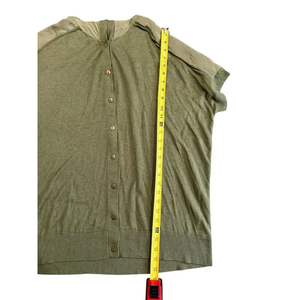 Anthropologie Women's Olive Green Shae Silk & Cashmere Shirt Small Buttons Sweater SS Comfy - Image 6