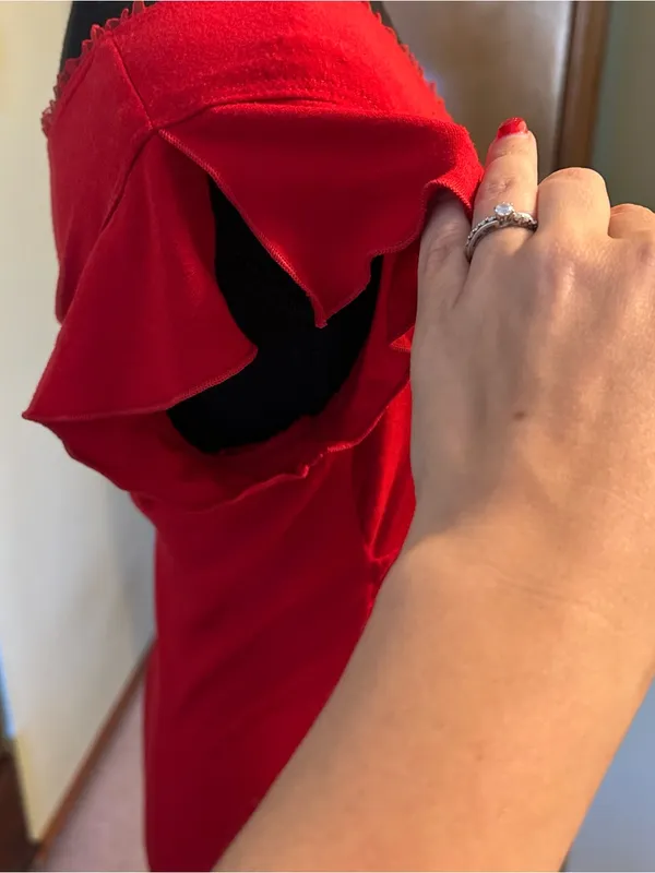Speechless Y2K red surplice short split sleeve top M ruched ruffles coquette - Image 4