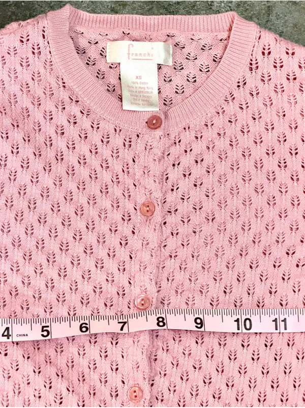 Frenchi Vintage Pastel Pink Pointelle Knit Button Up Cardigan Sz XS - Image 5