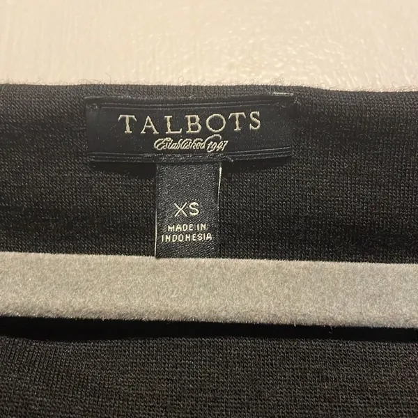 Talbots- Black Wool Blend Long Sleeve Side Ruched Faux Wrap Midi Dress- Size XS - Image 3