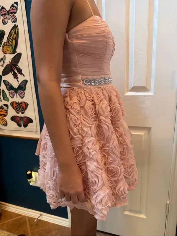 Trixxi size S Sleeveless Pink Rosette Formal Dress with Beaded Waist for Girls - Image 5