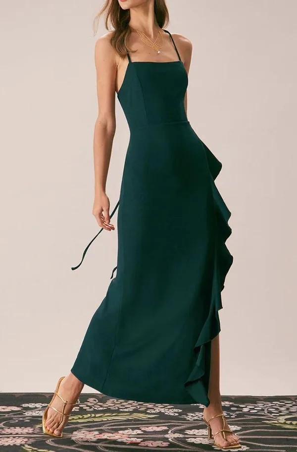 Rihoas Green Ruffle Cross Back Strap Maxi Dress - Image 4