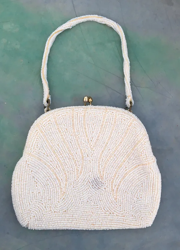Vintage 50s 60s Beaded Handbag Styled By Simon Cream White - Image 2